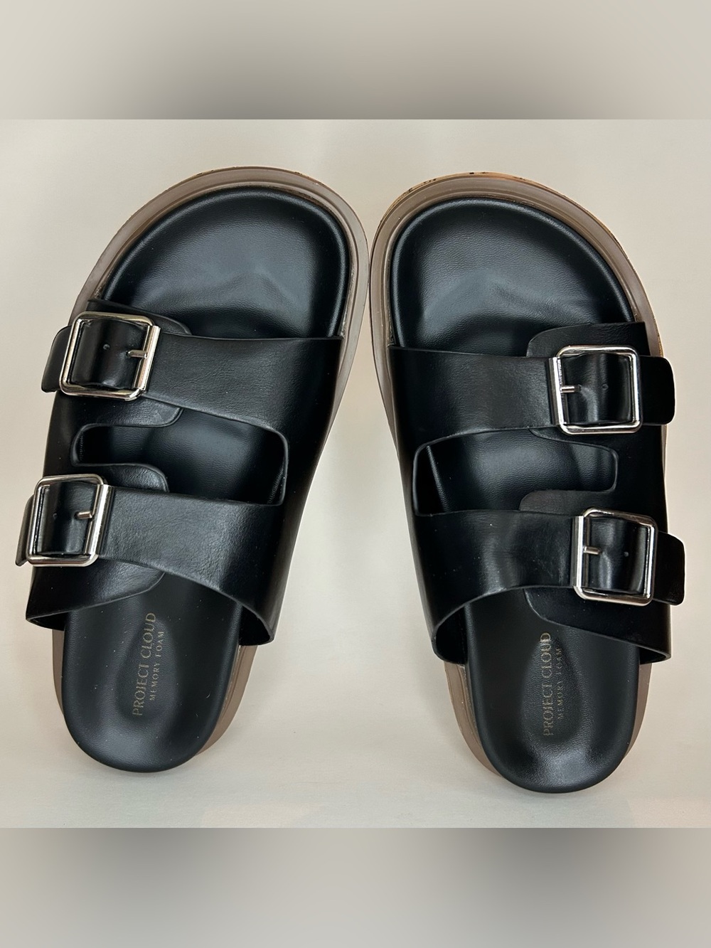 Project Cloud Sydney Black Cork Platform Sandals Shoes Open Toe Womens Sz 7